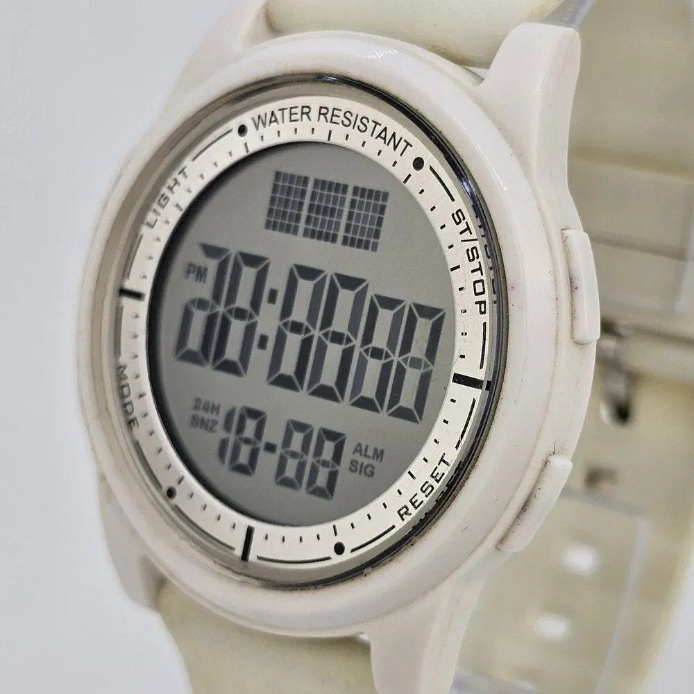 44MM‎ Men's Digital Watch White Case Cream Plastic Bands New Battery